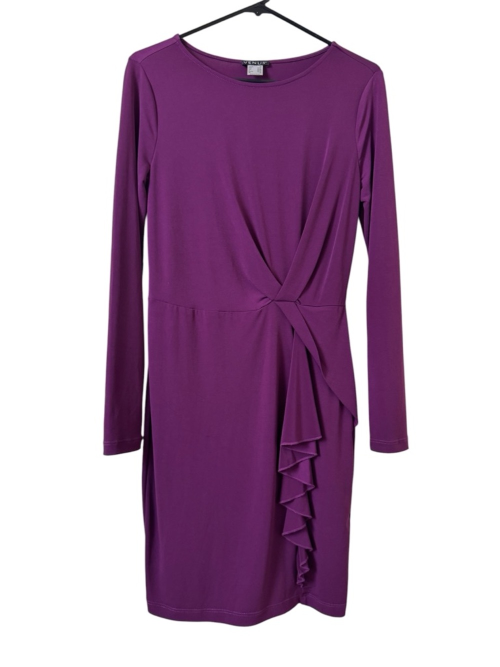 Venus Purple Long-Sleeve Twist Ruffle Dress Size XS